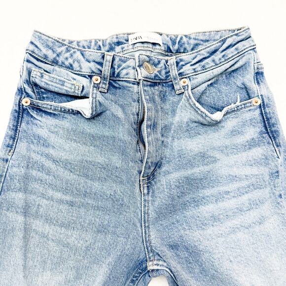 Zara Skinny High Rise Stretch Denim Jeans Ripped Straight Leg Size 4 - Picture 5 of 9